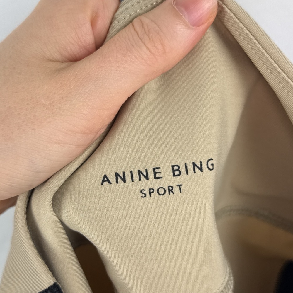 Anine Bing Sport Blake High Waisted Biker Shorts Activewear Athleisure Tan Black - Picture 8 of 11